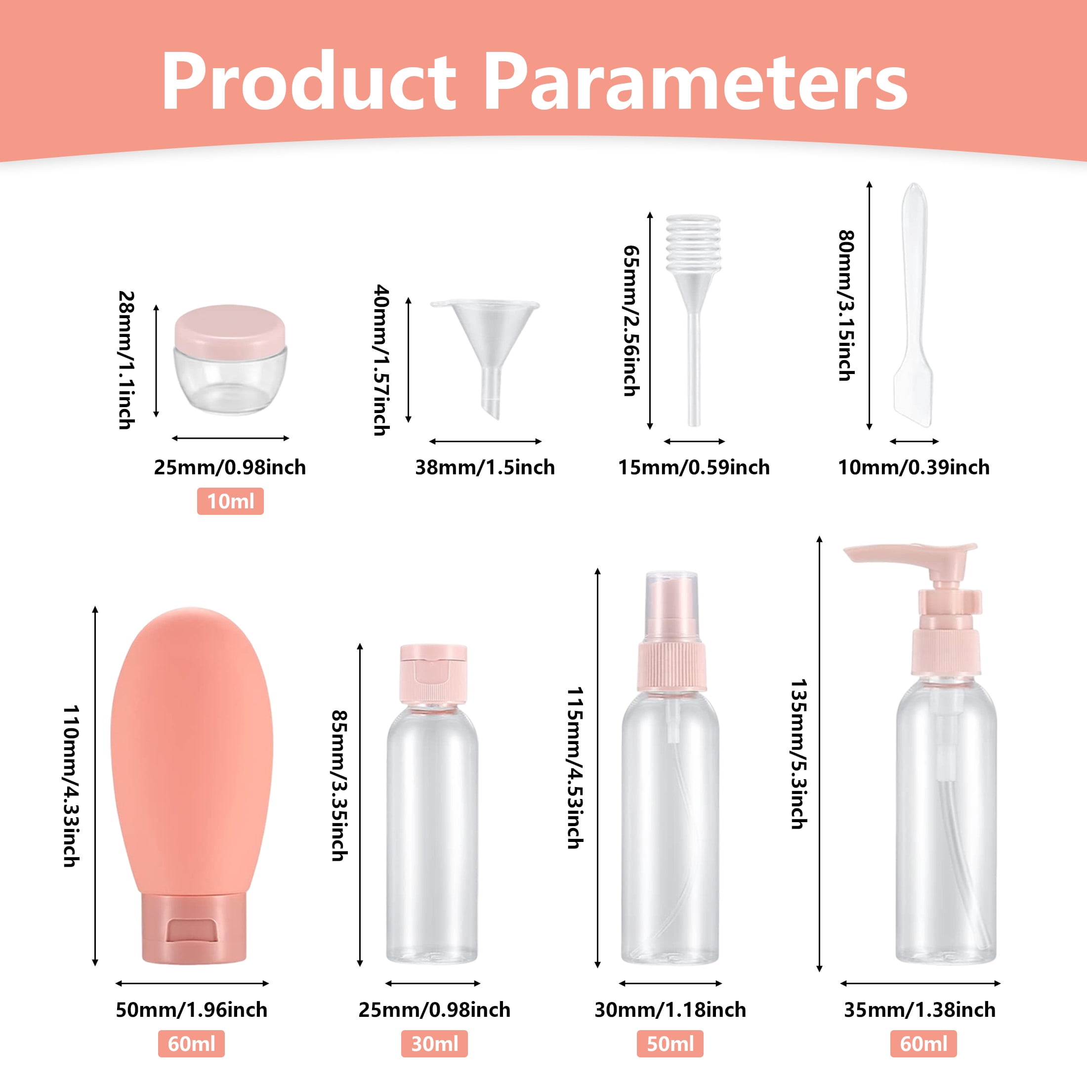 8 Pcs Travel Size Bottles Kit, Leakproof Empty Cosmetic Containers, Portable Refillable Squeeze Bottles for Travel, Business Trip, Outdoor Use