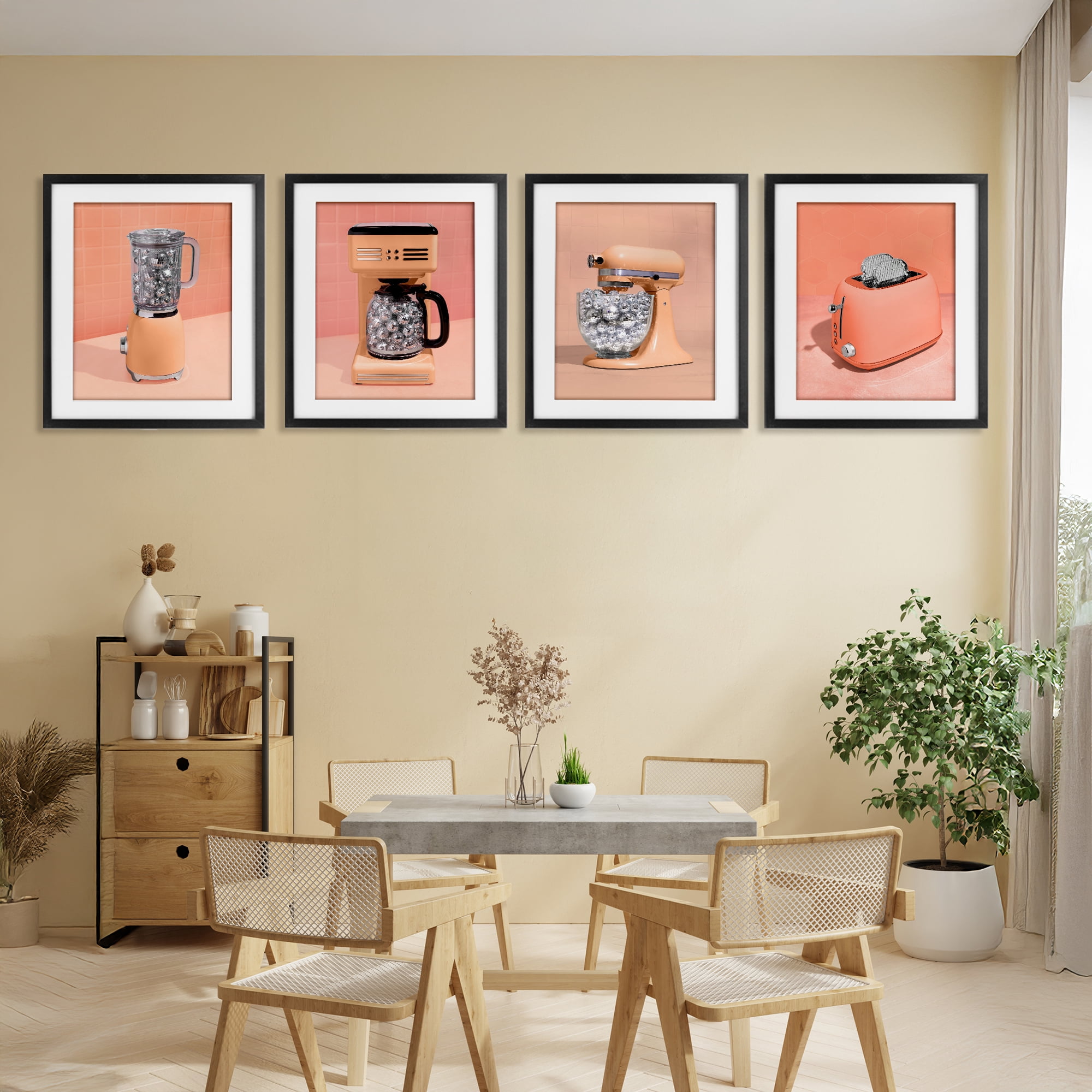Stupell Industries Disco Drink Blender over Orange 4 Piece Black Framed Print Under Glass Set, design by LISH Creative