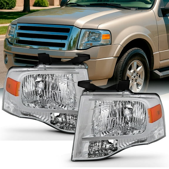AKKON - Fits 2007-2014 Ford Expedition SUV Chrome Headlights Replacement Headlamps Left Driver Right Passenger Pair