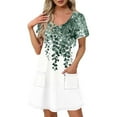 thumbnail image 2 of GaThRRgYP Beach Wedding Guest Short Sleeve Crew Neck Dress-Elegant,Women's Fashion Summer Print Short-sleeved V-neck Casual Dress Green S, 2 of 8