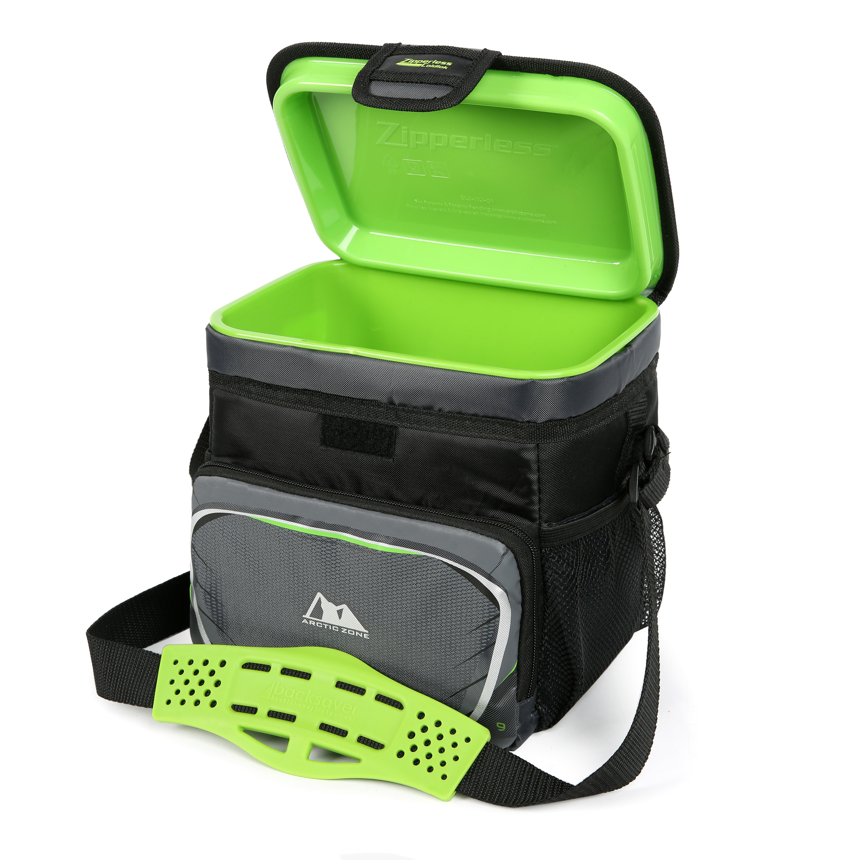 Arctic Zone 9 cans Zipperless Soft Sided Cooler with Hard Liner, Grey and Green - image 4 of 11
