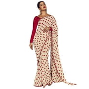 Sarees for Women Georgette Polka Dotted Printed Saree l Bollywood Indian Wedding Gift Sari with Unstitched Blouse