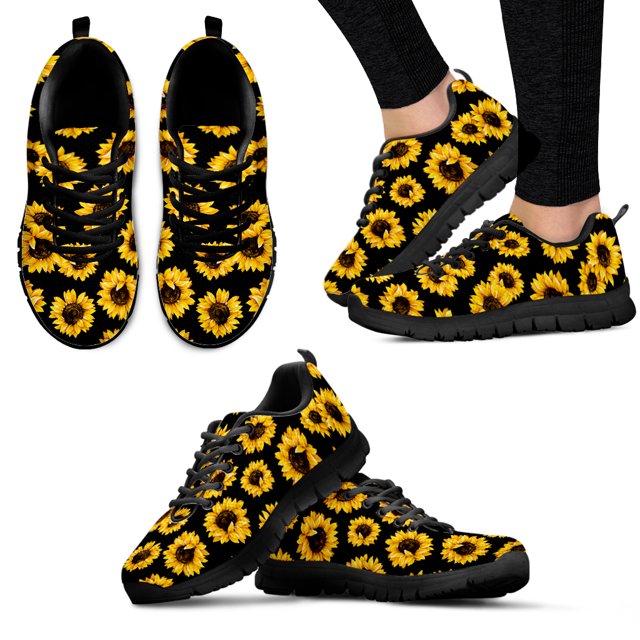 Classic Sunflower Flower Design Sign Language Print Lightweight Lace-up Outdoor Shoes Comfortable Platform Sneakers