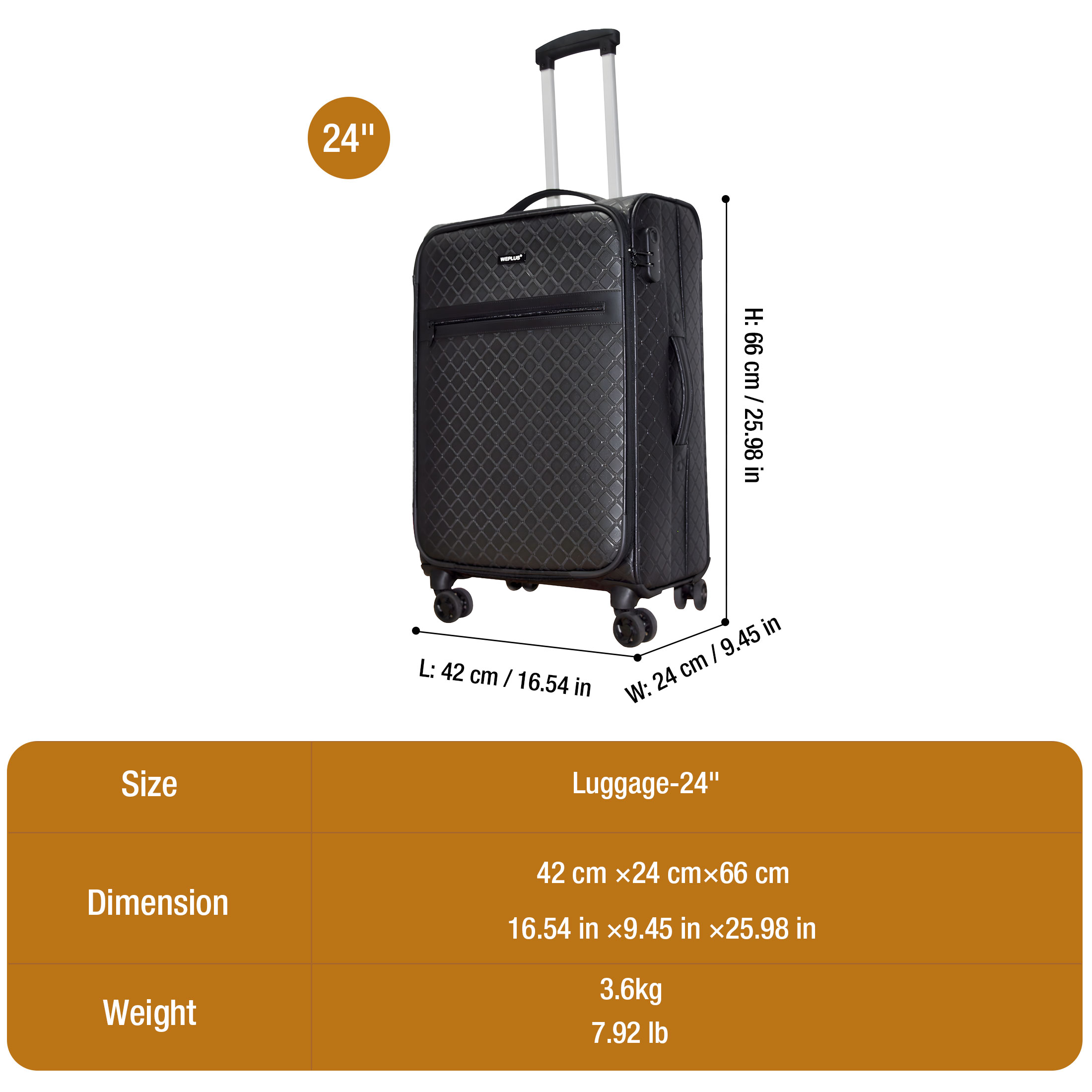 WEPLUS 4 piece Suitcases Luggage 24inch PU Leather Softside Suitcase with Double Spinner Wheels