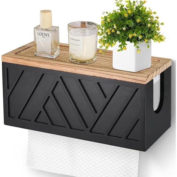 Cnshop Wall-Mounted Paper Towel Dispenser, Solid Wood Top C-Fold Towel Holder for Bathroom