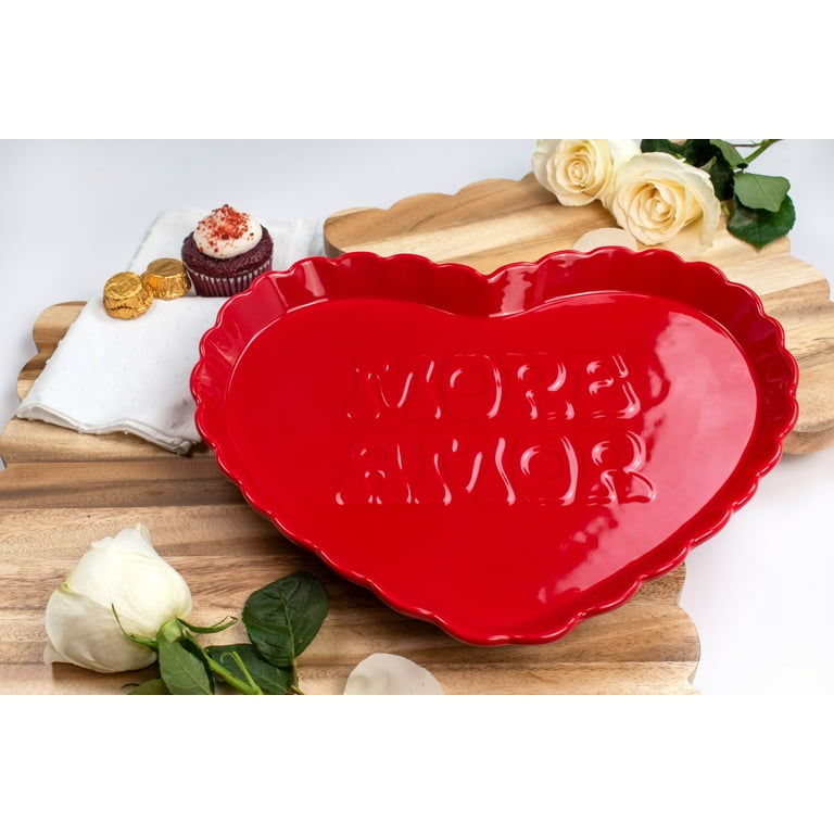 Way to Celebrate 1pk Red Ceramic Heart Serving Tray - Walmart.com