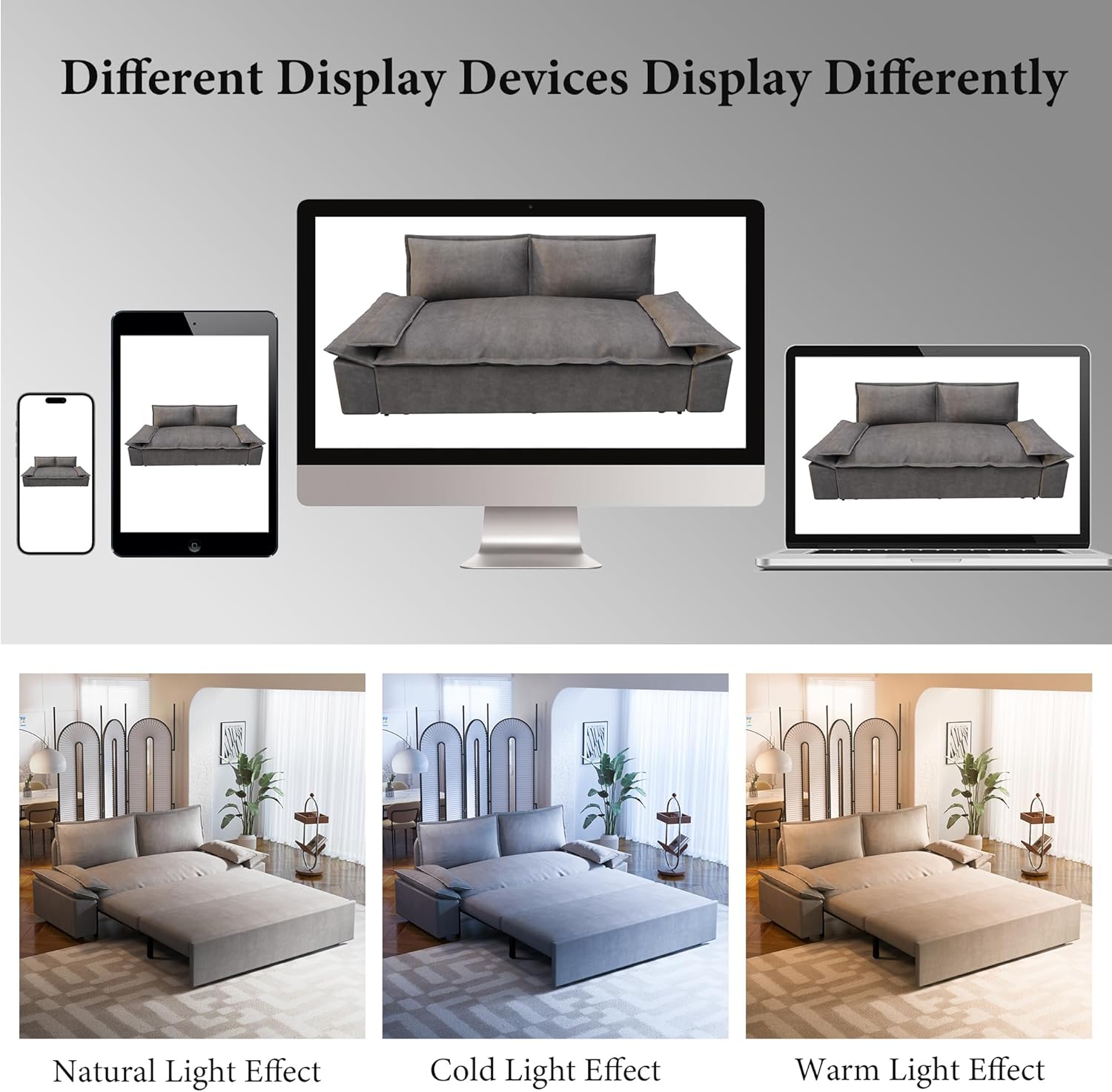 DEALTOPS Queen Pull-Out Sleeper Sofa Bed, 3-in-1 Velvet Loveseat for Small Spaces, Gray