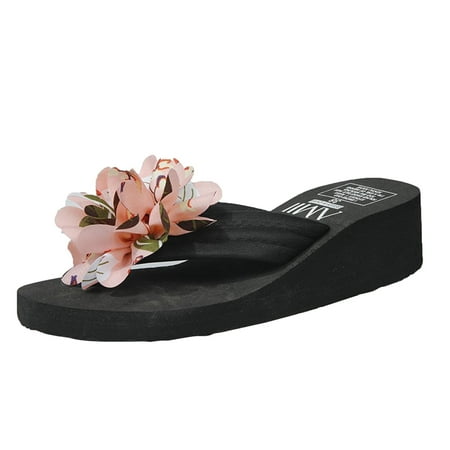 

Cathalem Women Flip Flop Summer New Pattern Fashion Flower Decoration Comfortable Wedge Indoor And Outdoor Casual Style Slippers Pink 40