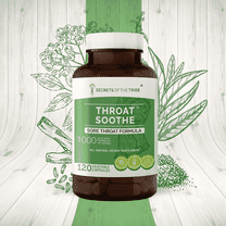 Secrets of the Tribe Throat Soothe Capsules Dietary Supplement, Natural Herb Blend, Made from Licorice, Slippery Elm, Marshmallow, Sage, Echinacea, Elder Berry 120 Count