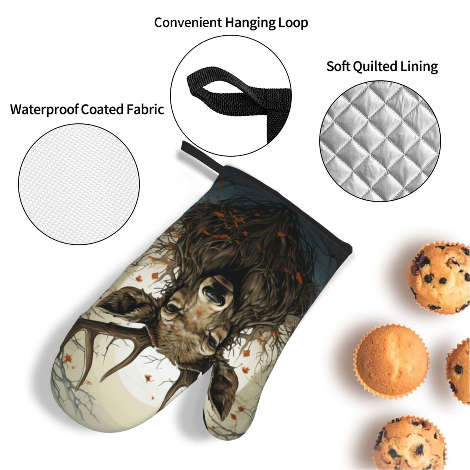 Deer Antler Whitetail 4Pcs Oven Mitts and Pot Holders Sets Oven Kitchen Gloves Hot Pads for Cooking BBQ Baking Grilling