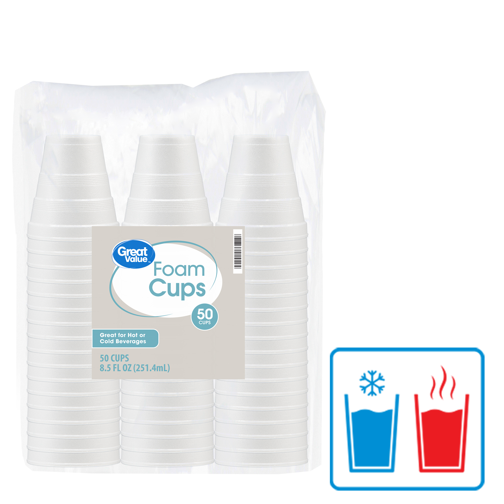 Great Value Disposable Foam Cups, 8 Ounce, 50 Count - image 3 of 8