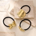 thumbnail image 6 of 3PCS Gold Metal Hair Ties for Thick Hair, Elegant Durable Geometric Design, Hair Accessories Stretchy Ponytail Cuff Holders, 3 Styles for Holiday Gifts, 6 of 7