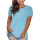 thumbnail image 1 of Blusas Umfun para mujer, color liso, cuello redondo, manga corta, blusa informal versátil, azul claro, talla L, 1 of 4