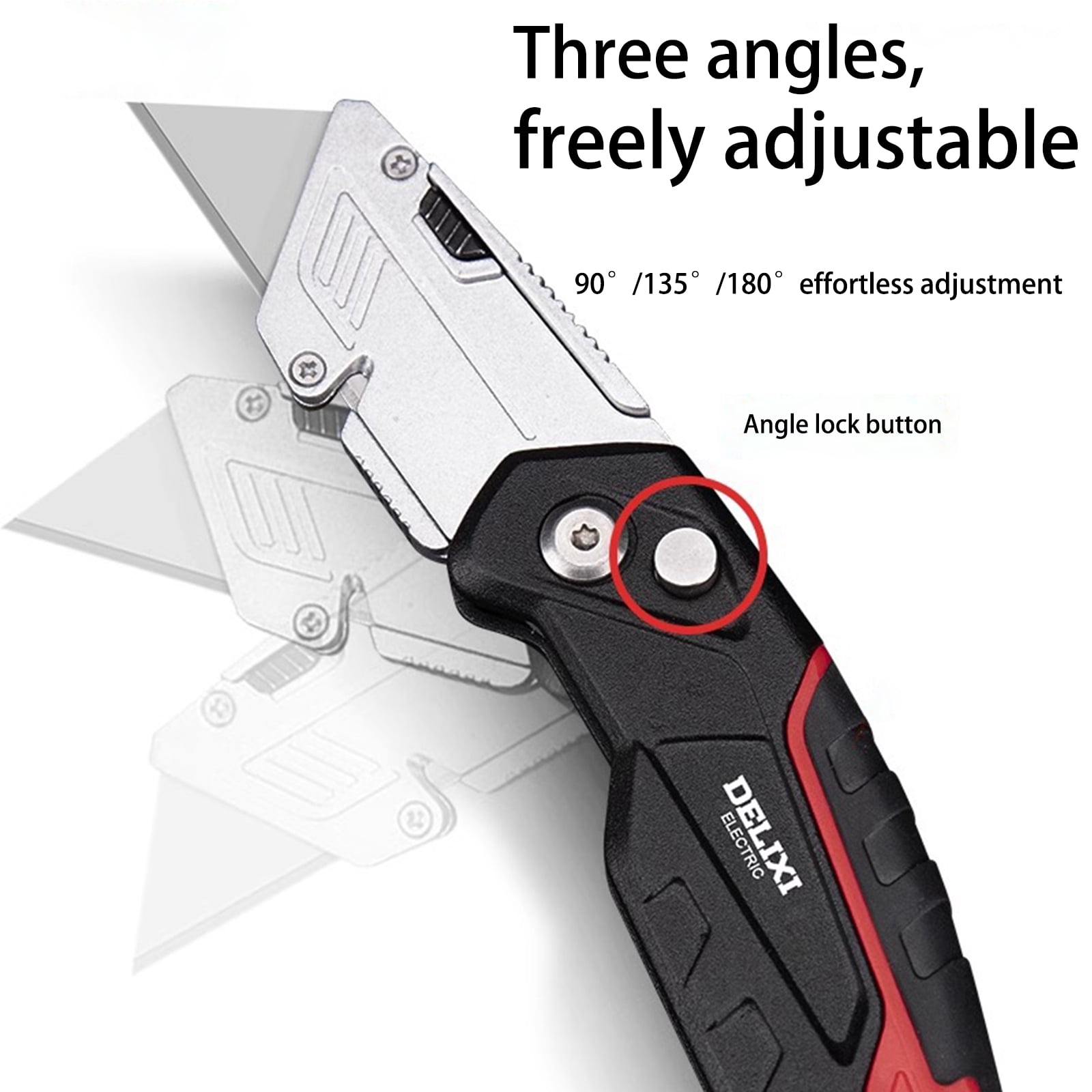 SaKaguro Folding Utility Knife,Boxs Cutter,Adjustable Angles,Carpenter Tool,Blade Storage-Holds 3 Compatible Blades(Red)