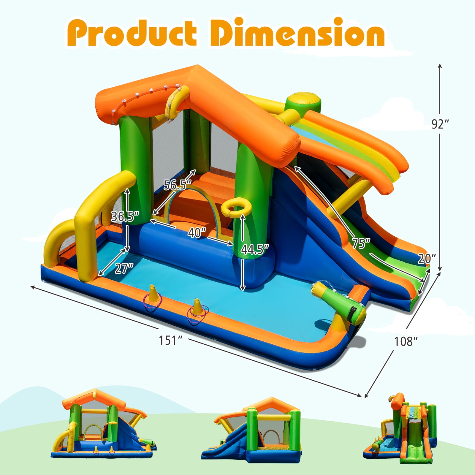 Costway 8-in-1 Multifunctional Water Park with Slide With Climbing Wall Water Cannon Blower Excluded