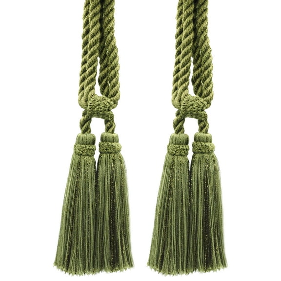 DECOPRO Traditional Cotton Double Tassel Curtain & Drapery Tassel Tieback, Tassel Length 5 1/2" (14cm), Spread 27" (68.5cm) # TBC0552, Dark Olive Green #L50 (Dark Yellow Green) Set of 2