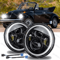 For 1950-1979 VW Beetle 2Pcs 7" Inch Round LED Headlights Hi/Low Beam DRL Black