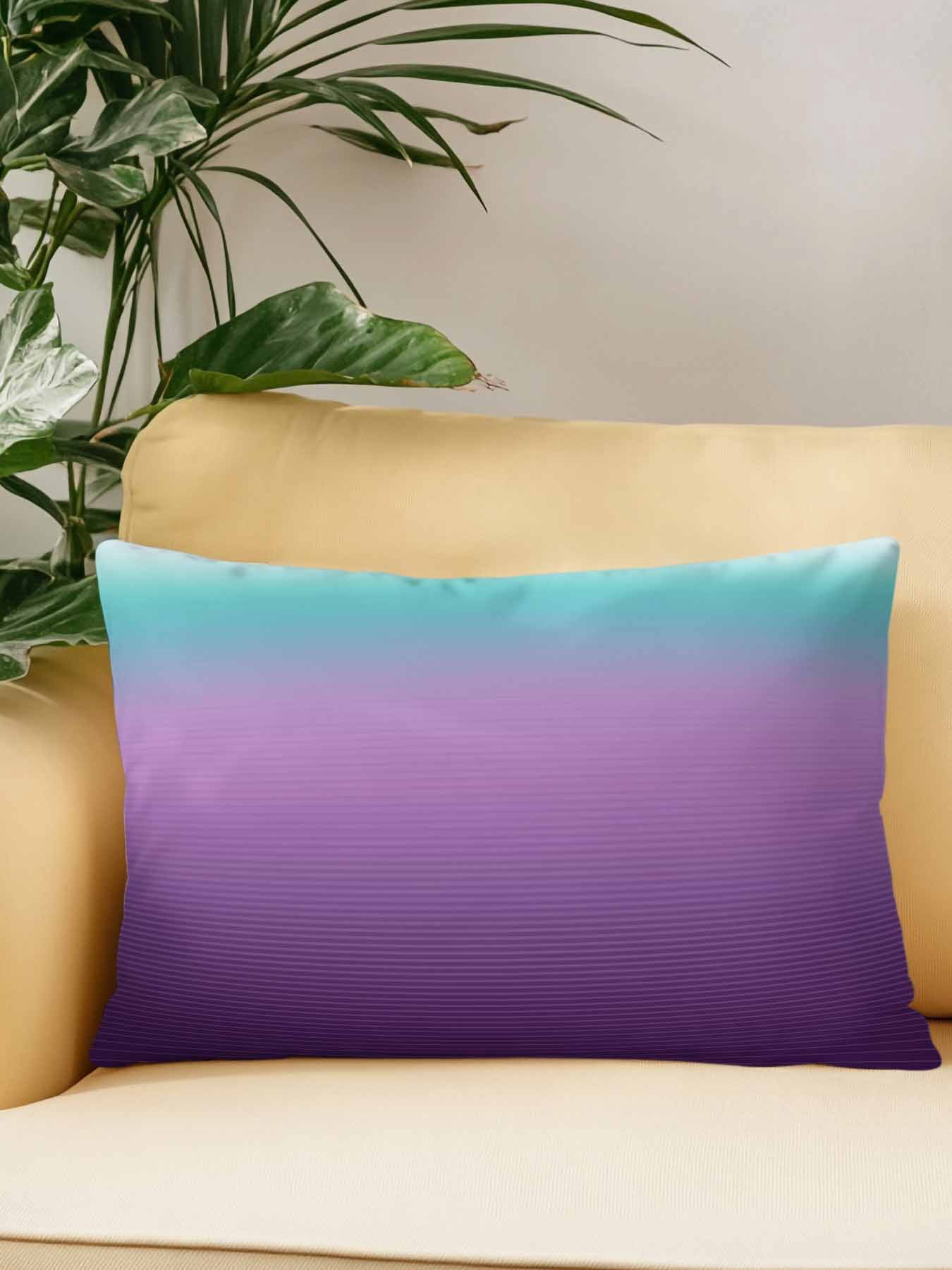 1 Pack Outdoor Throw Pillow, Teal Purple Ombre Waterproof Pillow with Insert Included, Modern Geometric Striped Abstract Art Decorative Accent Cushion Lumbar Pillows for Patio Porch, 12 x 20 In