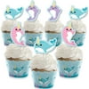 Narwhal Girl - Cupcake Decoration - Under The Sea Baby Shower Or Birthday Party Cupcake Wrappers And Treat Picks Kit - Set Of 24
