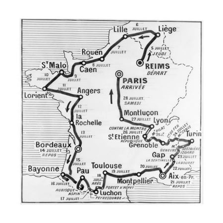 Tour De France Map - Map Showing Route of Tour De France Print Wall Art