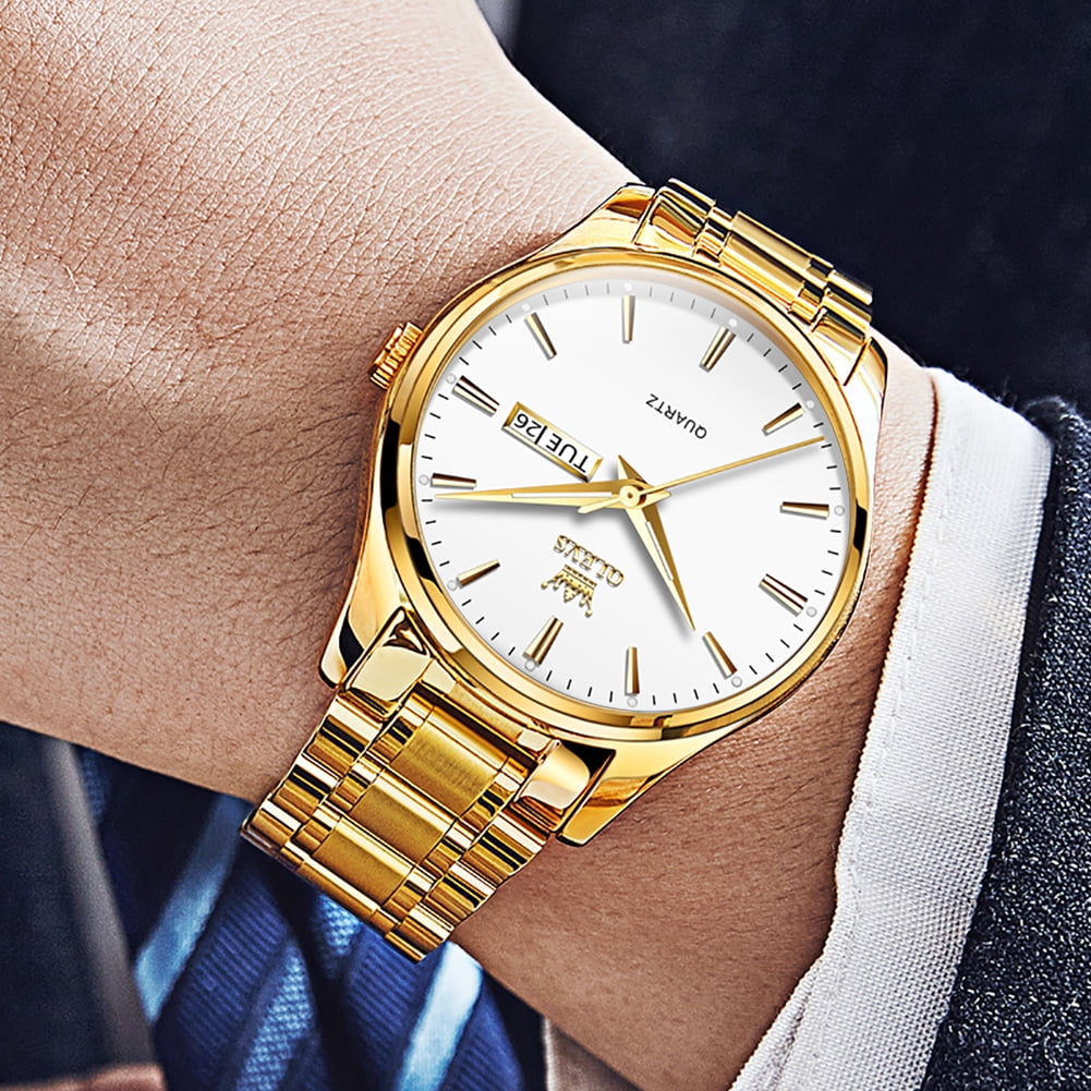 OLEVS Classic Men Watches with Date,Stainless Steel Man Watch with Date, Bussiness Watches for Men,Luminous Quartz Mens Watches Black/White/Blue/Gold, Waterproof Male Reloj para Hombre