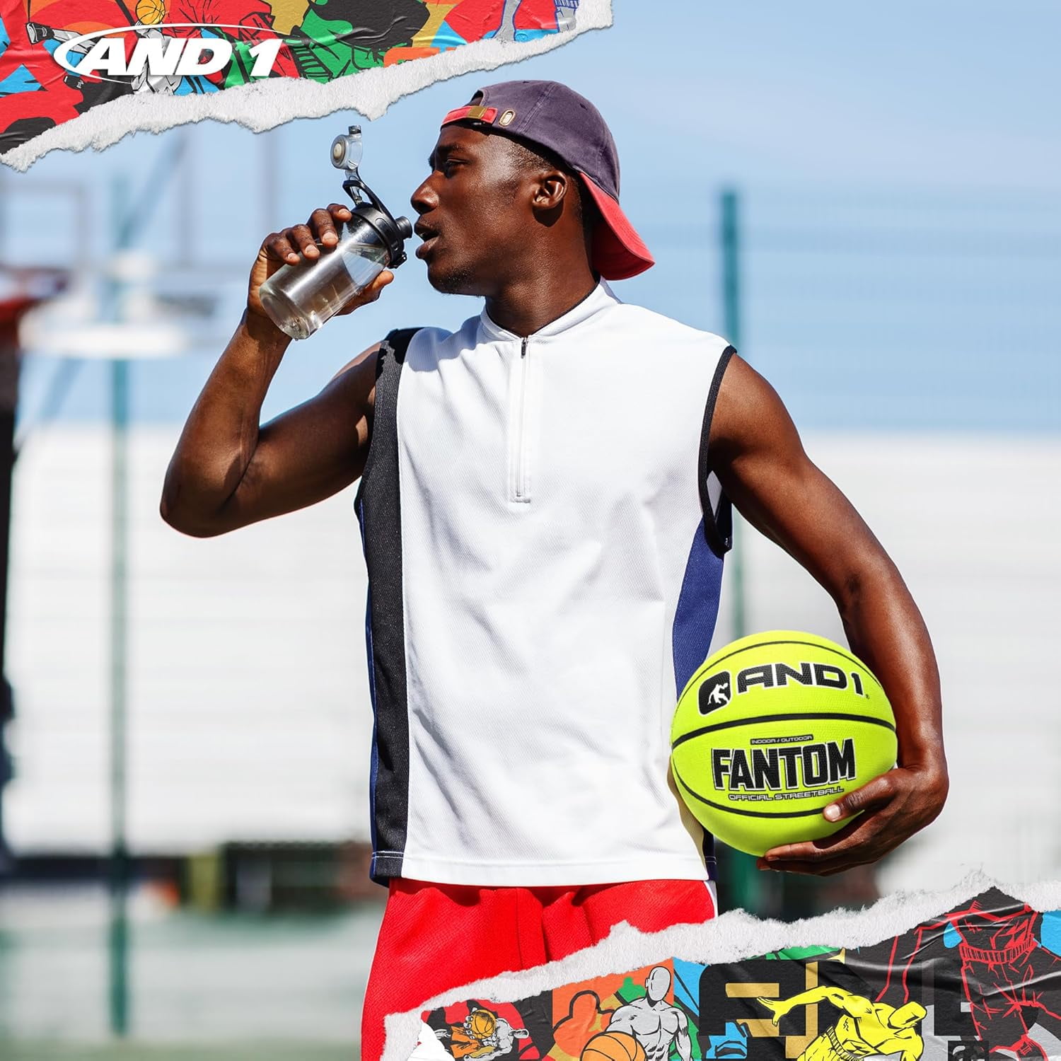 AND1 Fantom Rubber Basketball: Official Regulation Size 7 (29.5 inches), Deep Channel Construction, Indoor/Outdoor Use