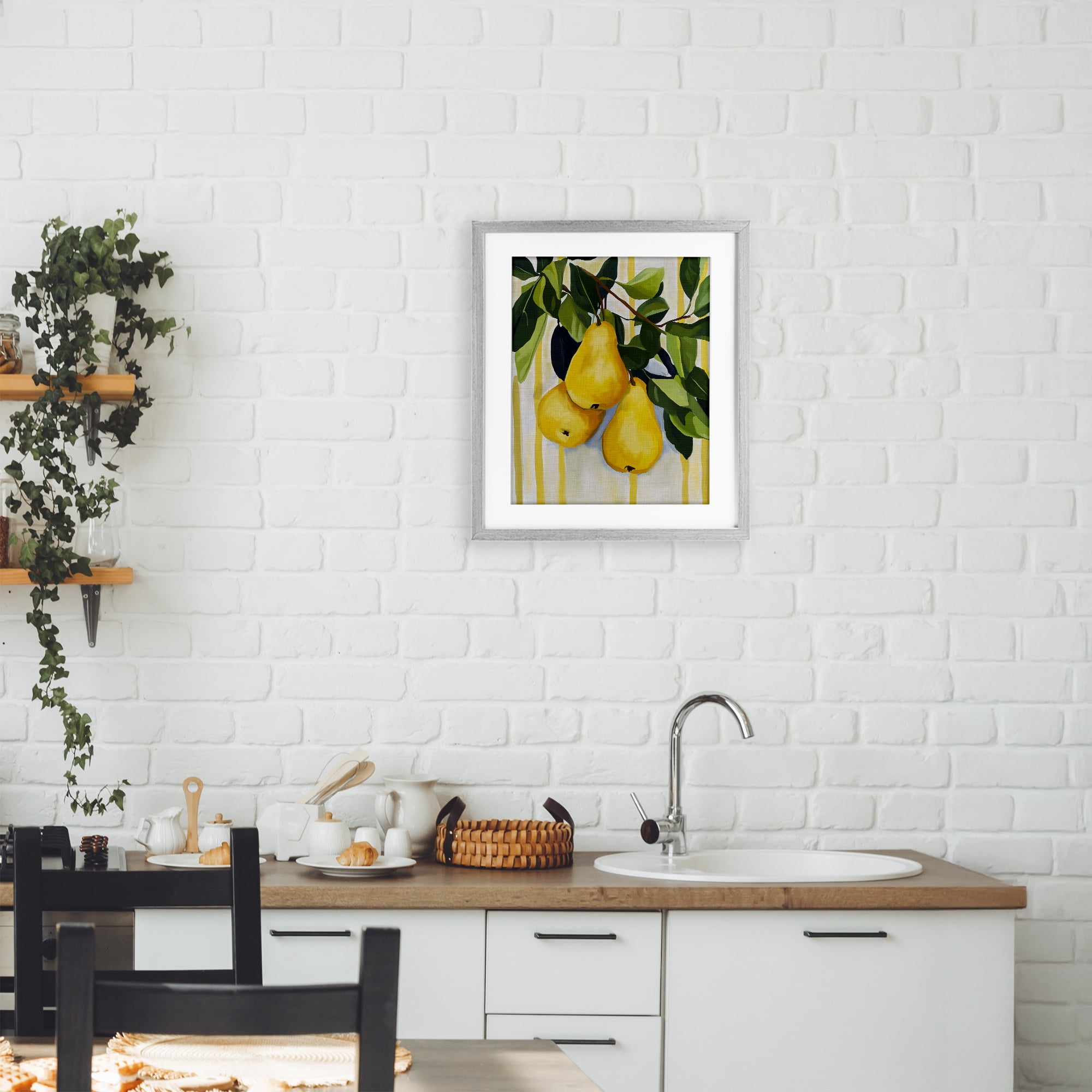 Stupell Industries Pears on Lush Branch Gray Framed Print Under Glass, design by Yen