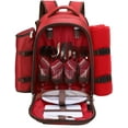 thumbnail image 2 of 4 Person Red Picnic Backpack with Cooler Compartment Includes Tableware & Fleece Blanket 45"x53"(red), 2 of 9