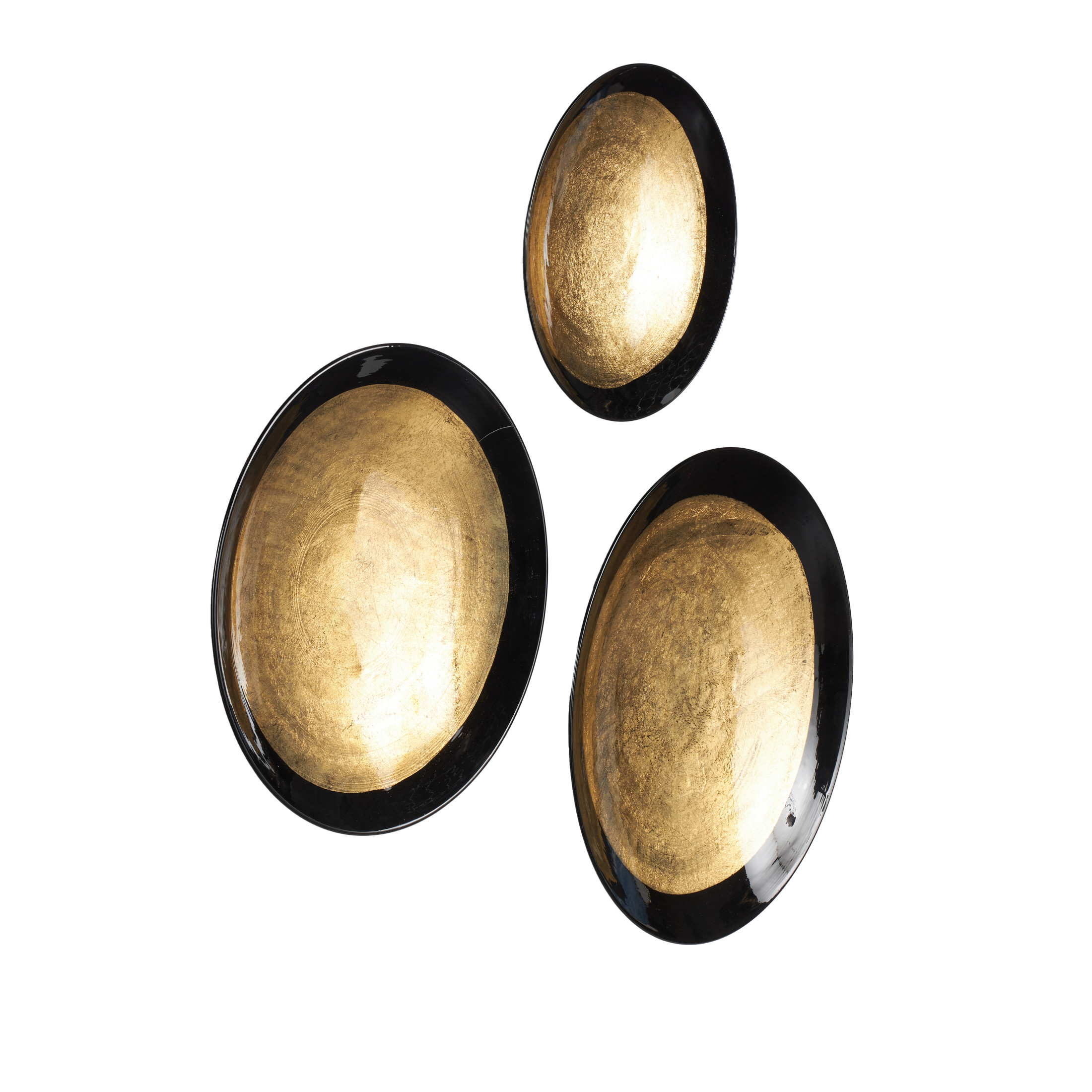 DecMode Gold Metal 3D Circular Disk Abstract Wall Decor with Black Rims (3 Count)