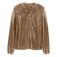 thumbnail image 4 of UTSJKR Velvet Tops for Women Long Sleeve V Neck Dressy Casual Elegant Plus Size Velour Shirts Festival Outfit Khaki XXL, 4 of 9