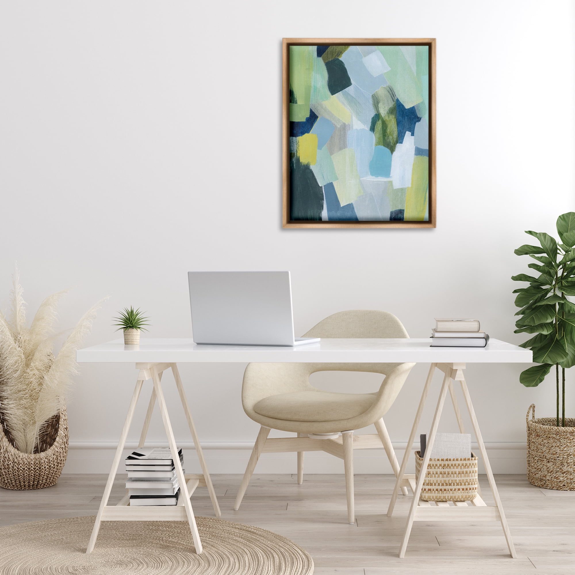 Stupell Industries Layered Green Brush Strokes Abstract Painting Brown Floater Framed Canvas Art Print Wall Art, 25 x 31
