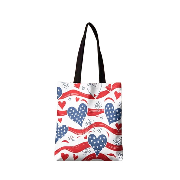 Patriotic Canvas Tote Bags, American Flag Shopping Bag, 4th of July Reusable Gift Bags for Women