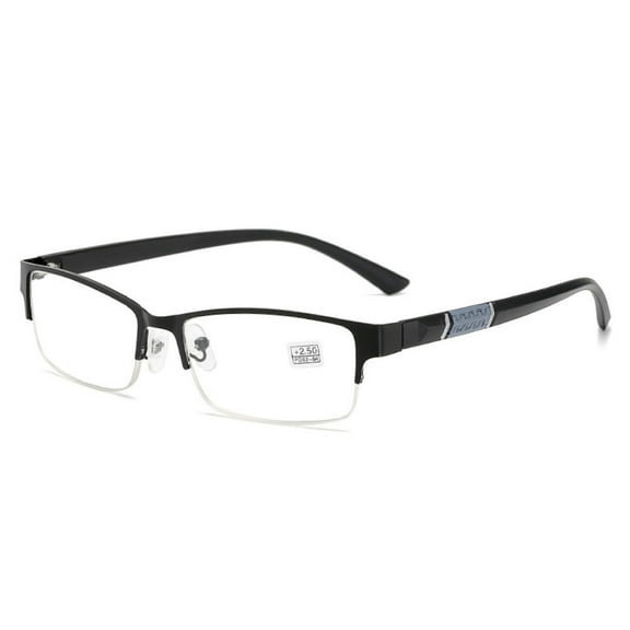 Men's Fashion Blue Light Blocking Half Rimless Reading Glasses, Metal Black Rectangle Readers
