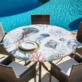 thumbnail image 6 of Coastal Jellyfish Round Tablecloth, Fitted Table Cover with Elastic for 55"-60" Round Tables, Farmhouse Nautical Conch Coral Starfish Table Cloth Outdoor Indoor Dinning Party Waterproof Tablecloths, 6 of 7