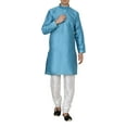 thumbnail image 1 of Royal Kurta Men's Cotton Silk Contrast Piping Kurta Churidar (42, Dots Turquise), 1 of 1