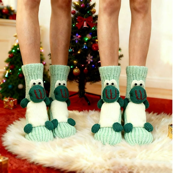 kcavykas Christmas Holiday Thickened Wool Slipper Socks for Adults 3D Cartoon Anti-Slip Floor Socks Warm Plush Thermal Non-Skid Cozy Indoor Sleep Socks Winter Gift Stocking Stuffer