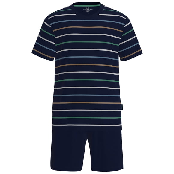 GÖTZBURG Pijama corto para hombre, cuello redondo, rayas, algodón, pijama Azul 2XL (XX-Large)