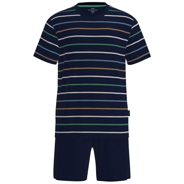 GÖTZBURG Pijama corto para hombre, cuello redondo, rayas, algodón, pijama Azul 2XL (XX-Large)