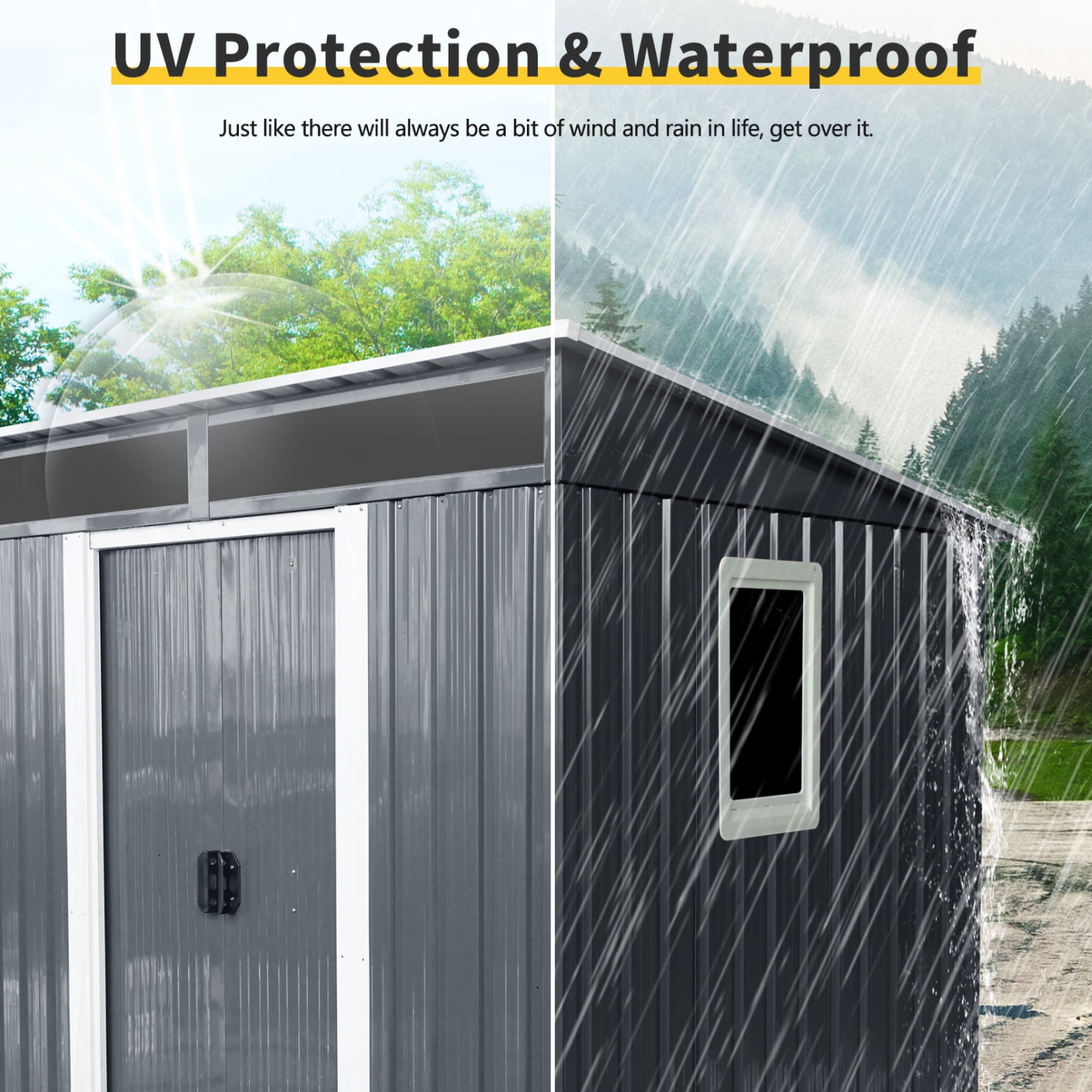 6ft x 5ft Outdoor Storage Shed with Sliding Doors and Padlock, Metal Tool Cabinet with Window and Metal foundation, Waterproof Tool Sheds for Backyard Garden Patio Lawn, Black