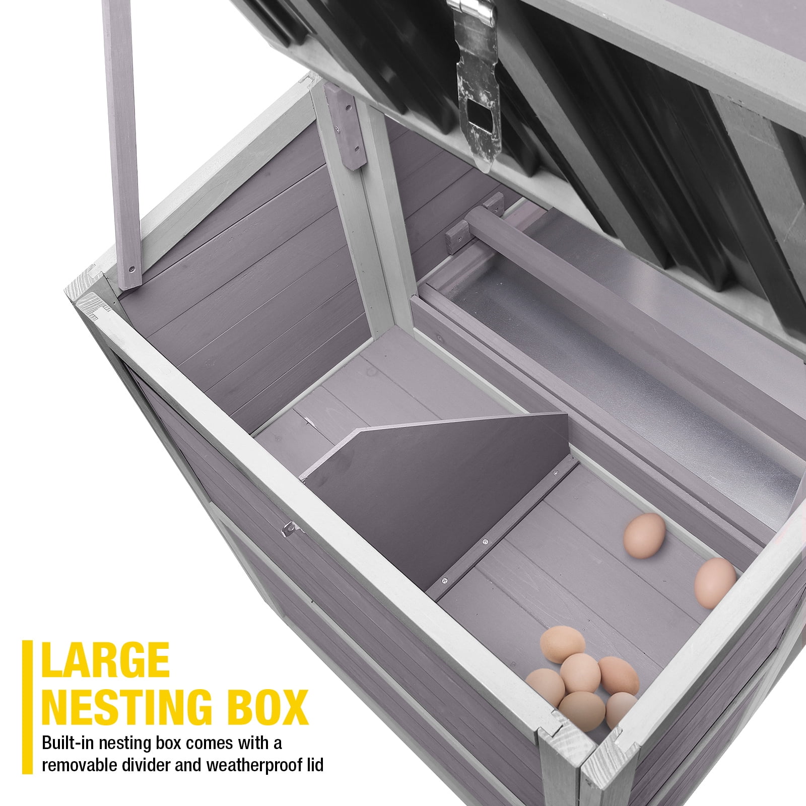 Aivituvin 78in Large Chicken Coop with Wheels & Removable Leakproof Tray, Outdoor Wooden Poultry House with Waterproof Roof, Nesting Box, Ramp and Run (Grey)