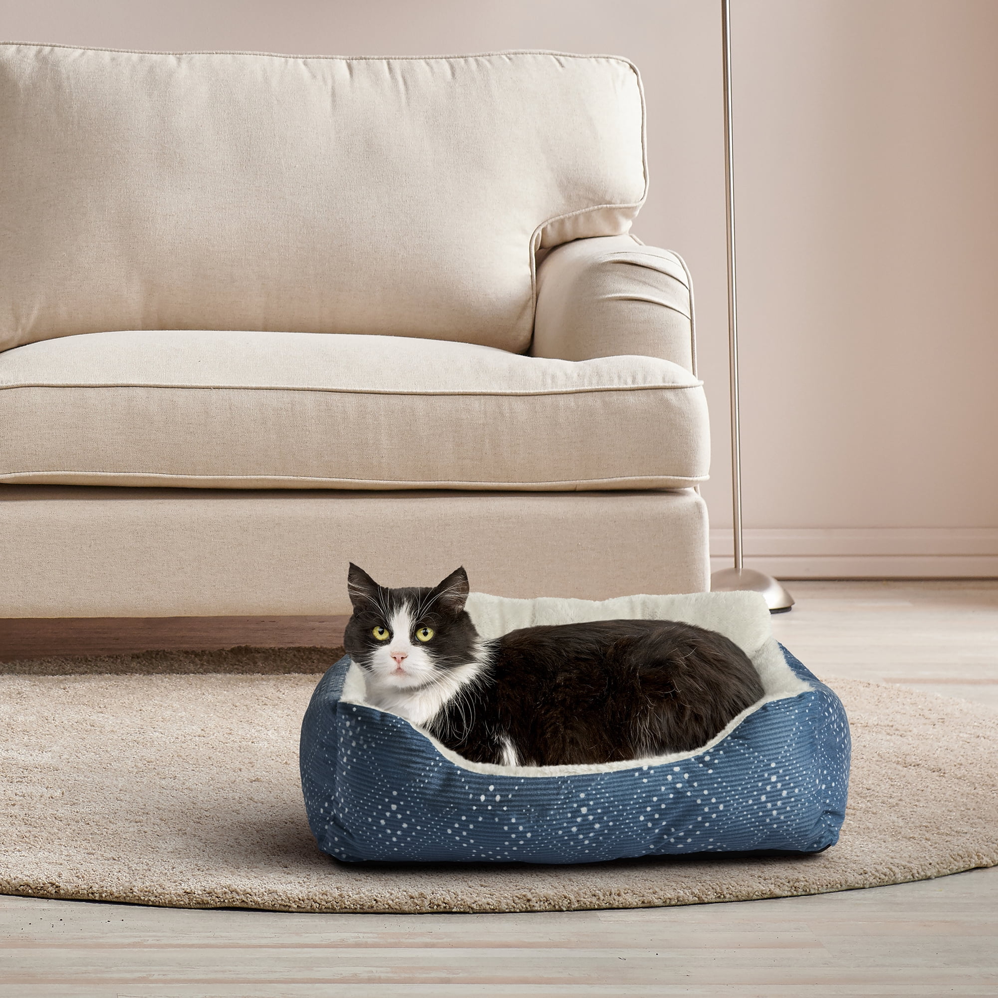 (3 pack) Vibrant Life Puppy Dog Bed, Plush Bolster Dog for Small Dogs, Small, 21" x 17", Blue