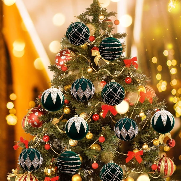 Flocked Christmas Ball Ornaments 12-Pack 6cm Red White Green Brown Holiday Tree Decorations