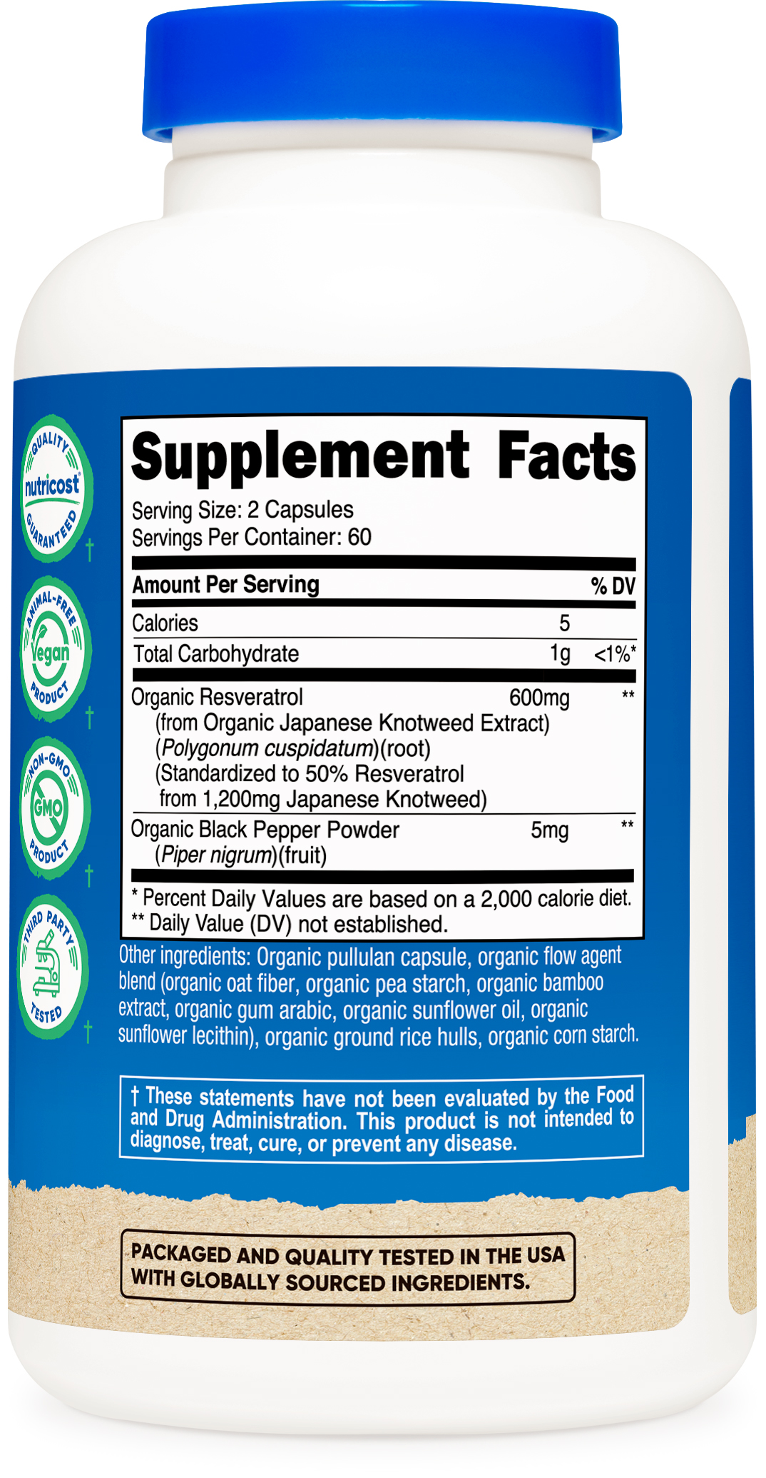 Nutricost Organic Resveratrol (600mg) 120 Capsules - USDA Organic, CCOF Certified, Vegan, GMO-Free, Gluten-free, 60 Servings