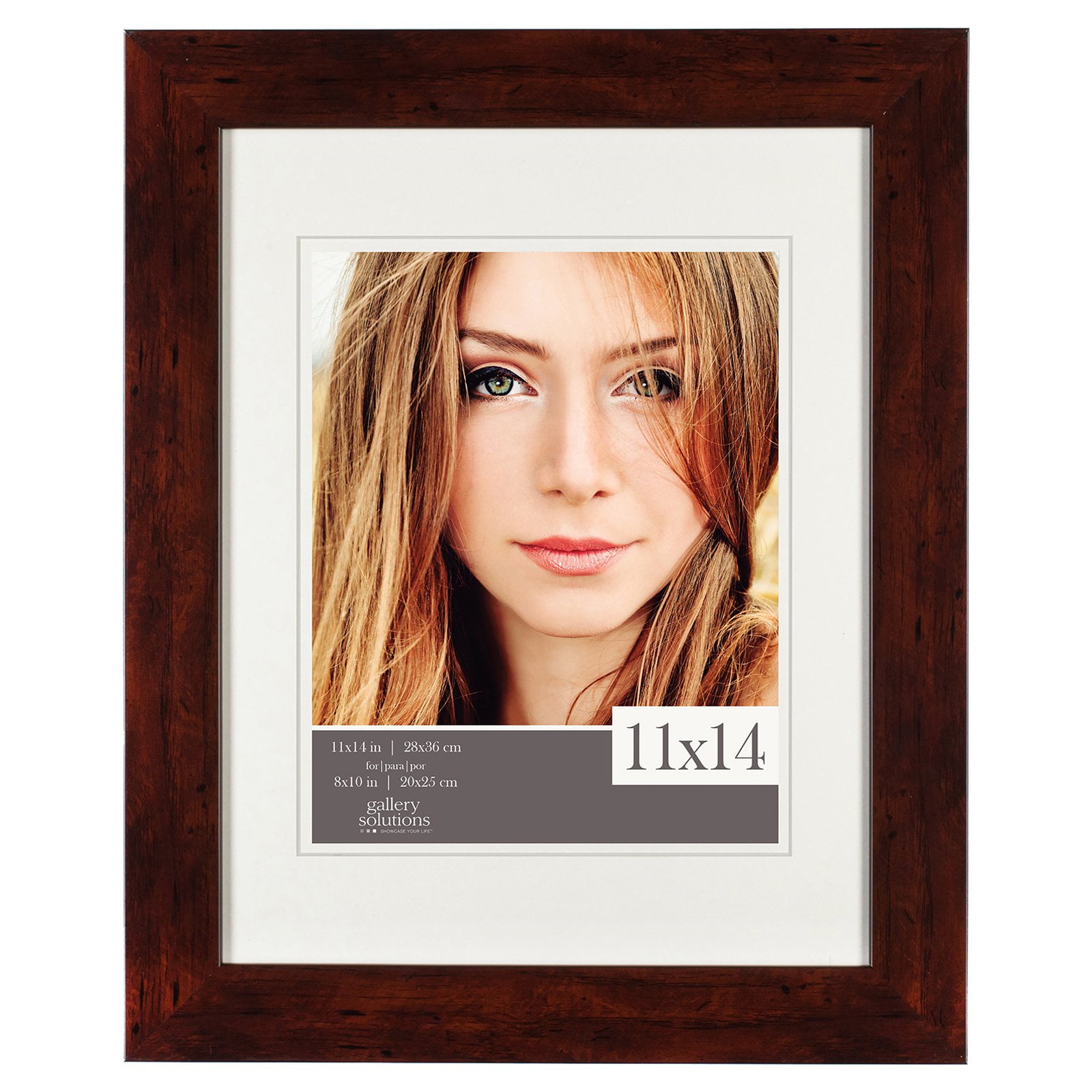 Gallery Solutions 11x14 Walnut Picture Frame with Double White Mat