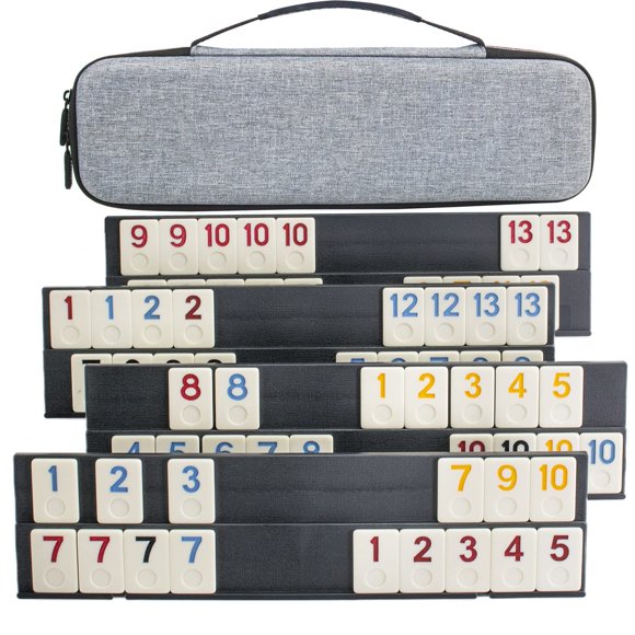 Jeu de Tuiles de Rami, Ensemble de Jeu de Voyage Cube de Rami Couleur Durable avec 4 Supports Antidérapants et Étui Rigide Pratique en EVA