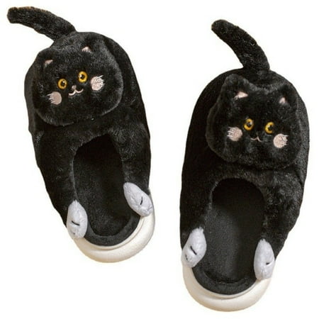 

PIKADINGNIS Unisex Kawaii Cuddle Cat Slides Girls Winter Plush Slippers Home Funny Hug Animal Catty House Shoes Ladies Indoor Faux Fur Shoes