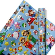 Super Mario Wrapping Papers for Kids (5Pcs:27.8*20in)Perfect for Birthdays, Holidays & Parties， Mario, Luigi, Yoshi, Bowser, Princess Peach, Toad
