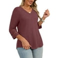 thumbnail image 5 of WellSize 3/4 Sleeve Womens Plus Size Tops V Neck Trendy Tunic Fall Blouses Curved Hem Casual Shirts, 5 of 10