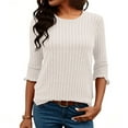 thumbnail image 3 of Womens Sweatshirts Crewneck 3/4 Sleeve Tops Thin Knitted Sweaters Lightweight Casual Fall Blouse Shirts Knit Ribbed Pullover Soft Comfy Pullover Long Sleeve Tops Daily Leisure Tunics, 3 of 6
