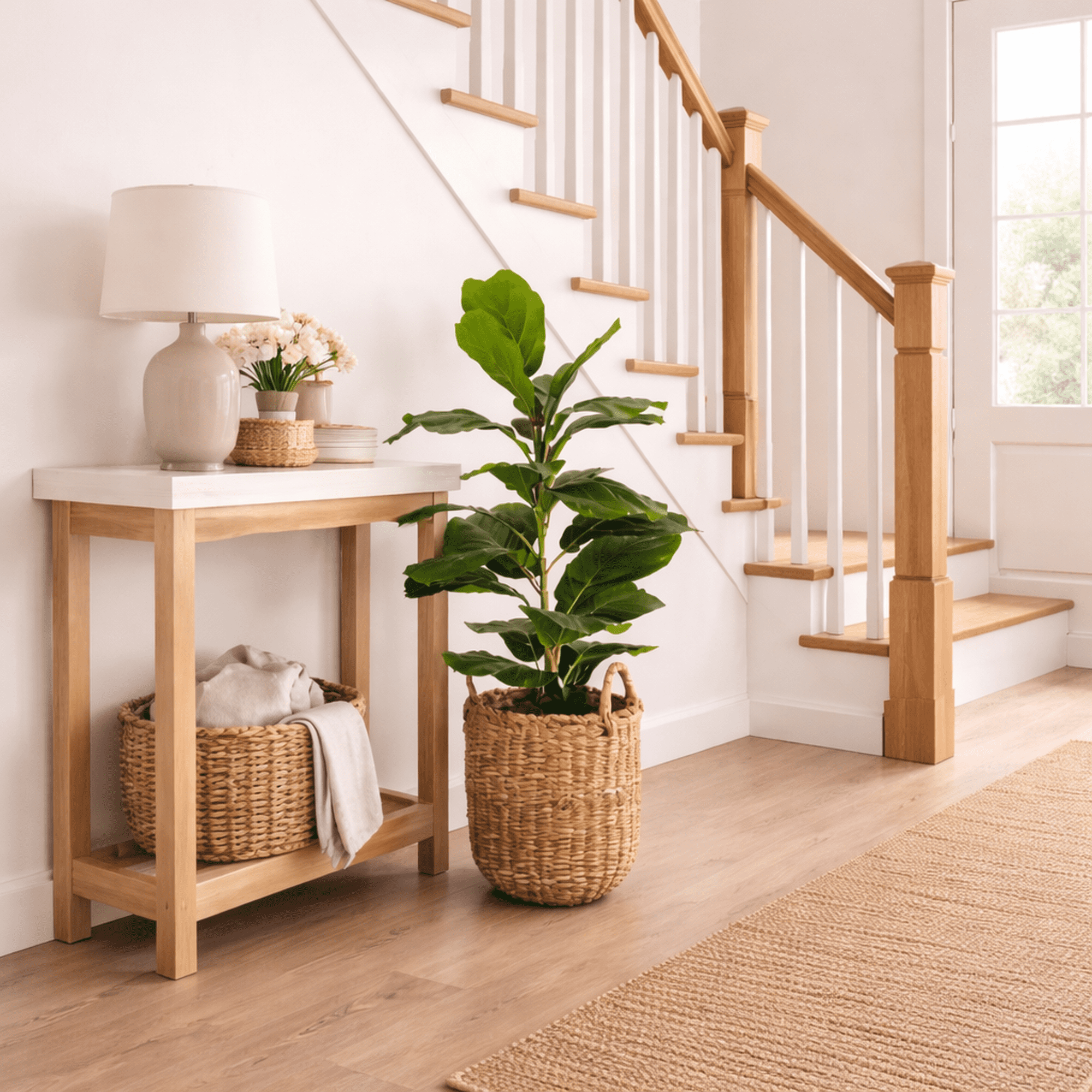 Artificial Plant, 2.5 ft Artificial Fig Plant in Handwoven Basket by LCG Florals, Faux Designer Fake Indoor Plant for Living Room, Office, and Home Décor